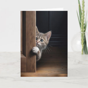 Tänker på dig Katten tittar runt en dörr Kort