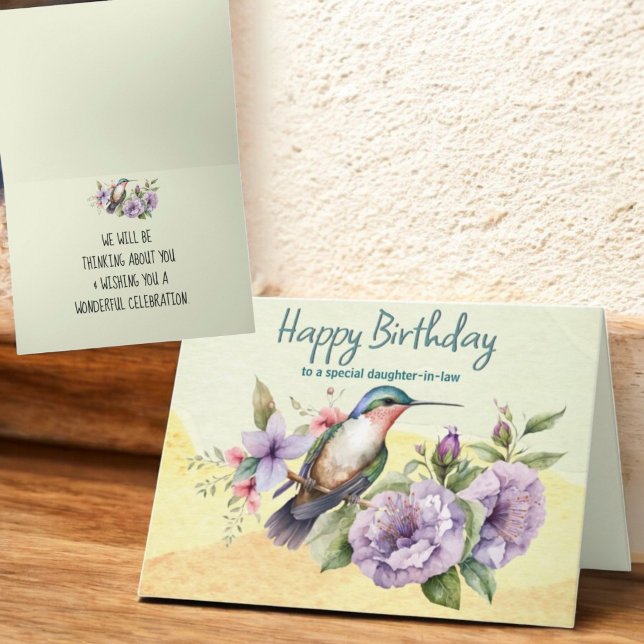 Tänker på Dig Kolibri & Blommig Anpassad Kort (Cover and inside design of folded greeting card)