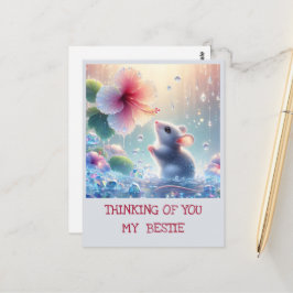 Tänker på dig Ljusblå Mystisk Mus Hibiskus Vykort