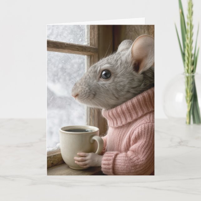 Tänker på Dig Mus Med en Kopp Kaffe Kort (Framsida)