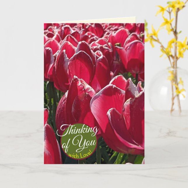 Tänker på Dig Röda Tulpaner Blommönster Hälsningar Kort (Gul blomma)