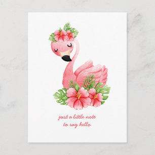 Tänker på Dig Rosa Flamingo Tropiska Blommor Pos Vykort