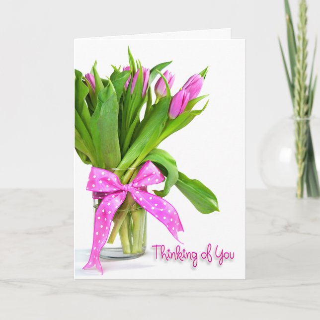 Tänker på Dig - rosa tulpaner Kort (Framsida)