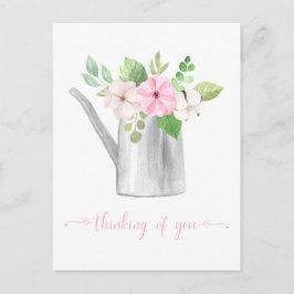 Tänker på Dig Rosa Vita Blommor i Gjutjärns Kruka Vykort