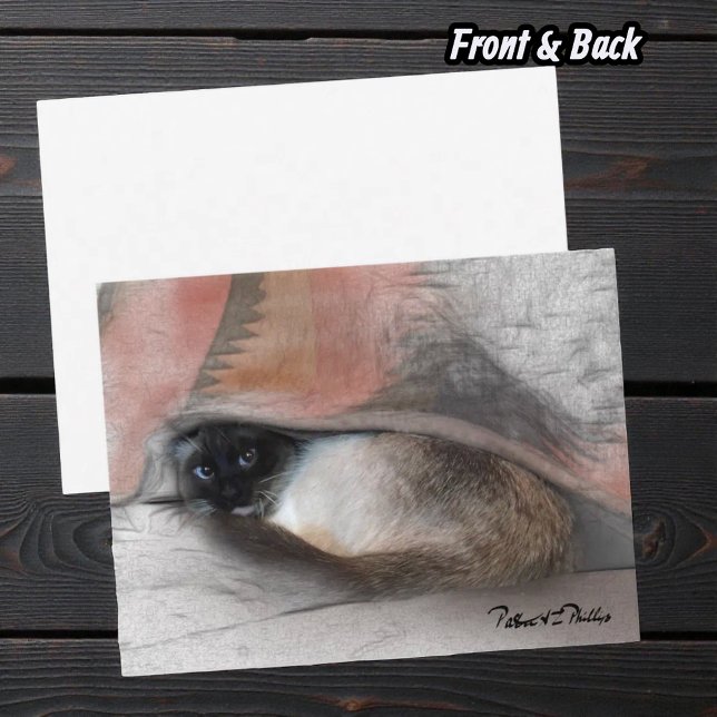 Tänker på dig Söt Siamkattsfilt Vykort (Front and back view of cute Siamese kitten postcard)