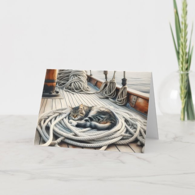 Tänker på Dig Tabby Katt Sover På Rep Kort (Framsida)