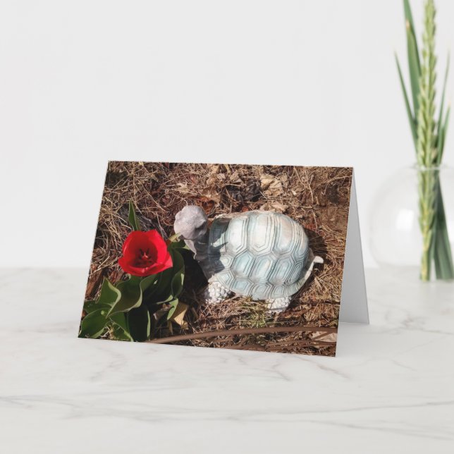 Tänker på Dig Vind Sköldpadda & Blomma Grattis Kor Kort (Framsida)
