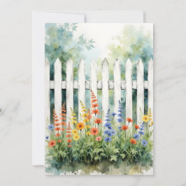 Tänker på Dig Vit Staket med Blommor Platt Kort