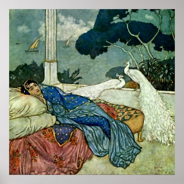 “Tänker på Lady Yang” av Edmund Dulac Poster (Framsidan)
