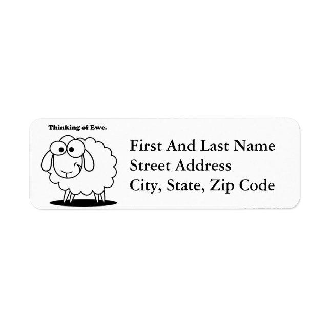 Tankning av Tecknaden Ewe Lamb Sheep Cute Returadress Etikett (Framsidan)