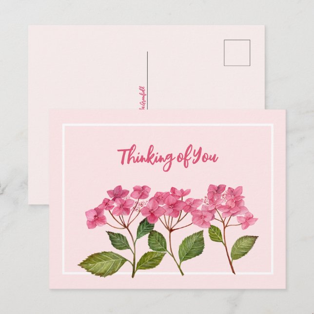 Tankning på din vattenfärgade Rosa Hydrangea Lacec Helg Vykort (Fram/baksida)