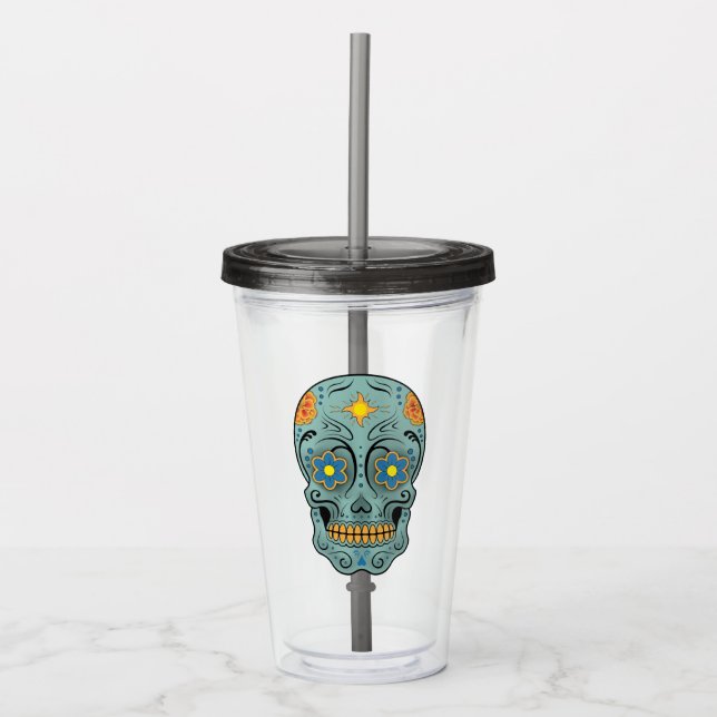 Tanktop av sockerskull (Day of the dead) (blått) Take Away Mugg (Framsida)