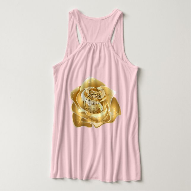 tanktop met gouden bloemen en logo linne med racerback  (Design baksida)