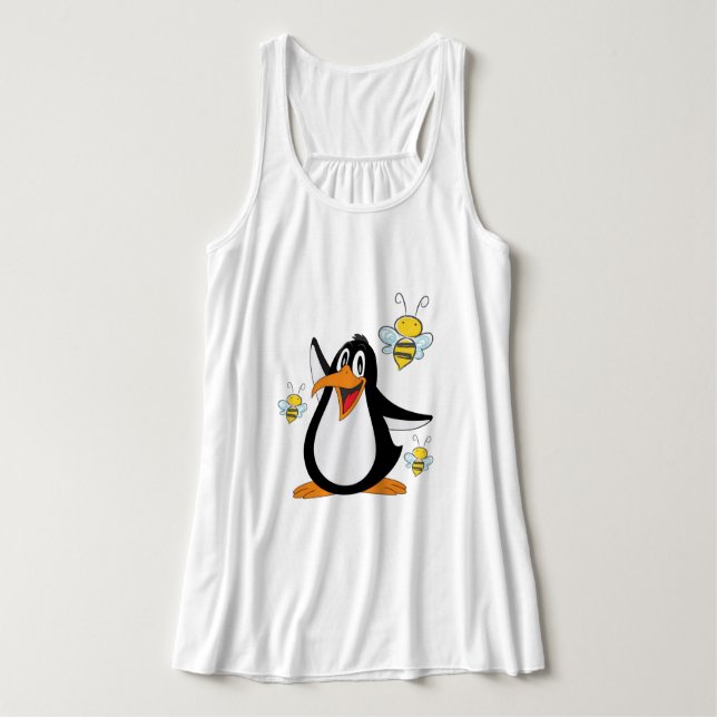 Tanktop Womens Penguin Bumblebee Linne Med Racerback (Design framsida)