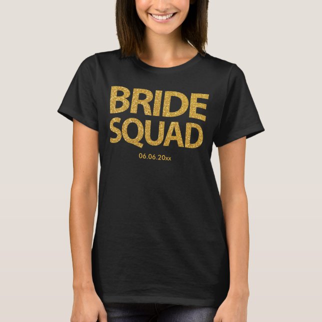 Tanktopet anpassningsbar Bride Squad Golden Sequin T Shirt (Framsida)