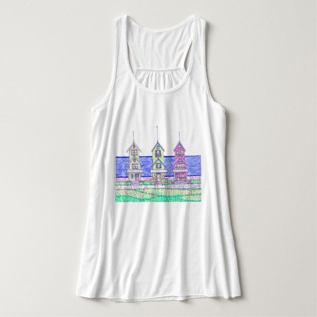 Tanktopet Beach Cottage Trio Flowy Linne Med Racerback (Design framsida)