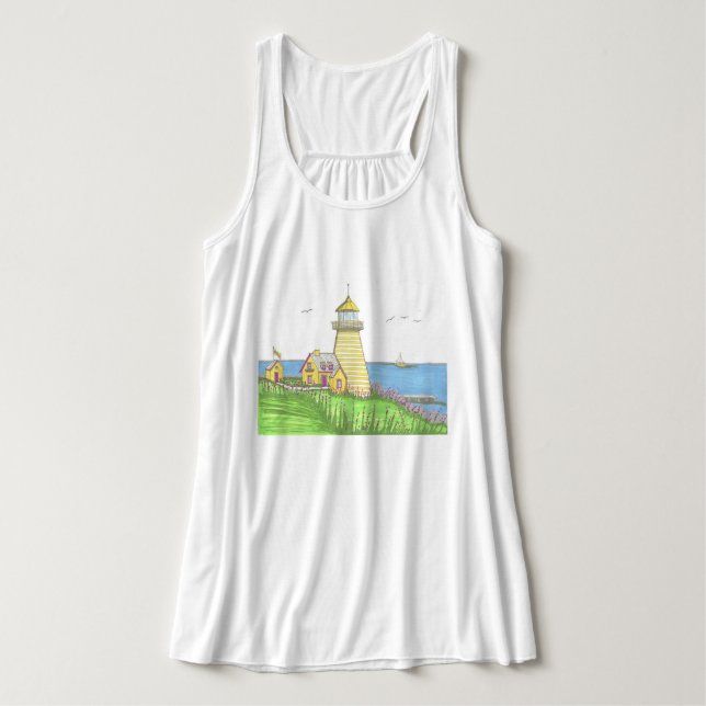 Tanktopet Bright Lighthouse Flowy Linne Med Racerback (Design framsida)