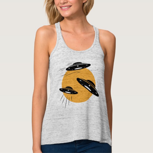 Tanktopet coola Retro UFO Invasion Linne Med Racerback (Framsida)