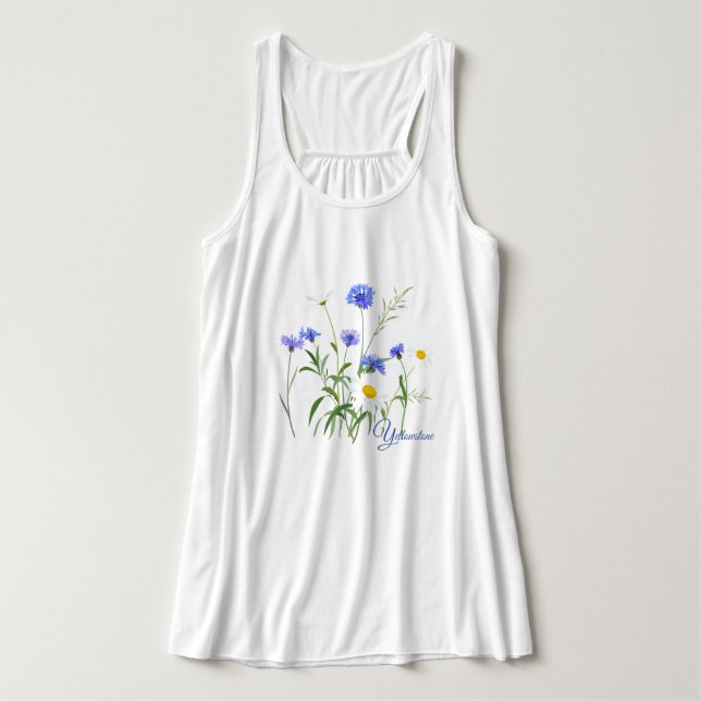 Tanktopet Flowy-Jellowstone Wildblommor för kvinno Linne Med Racerback (Design framsida)
