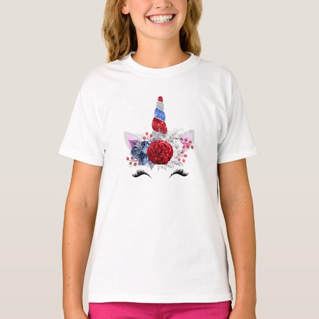 Tanktopet Patriotic Unicorn Girls T Shirt (Framsida)