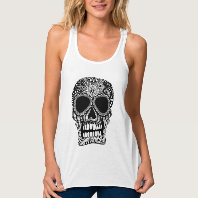 Tanktopet Skull med kantad kant Linne Med Racerback (Framsida)