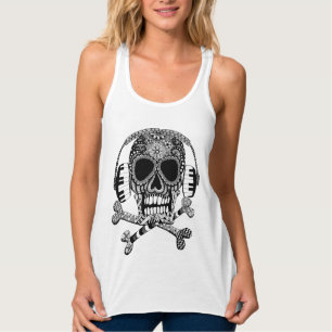 Tanktopet Tangred Skull och Crossbone-hörlurar Linne Med Racerback