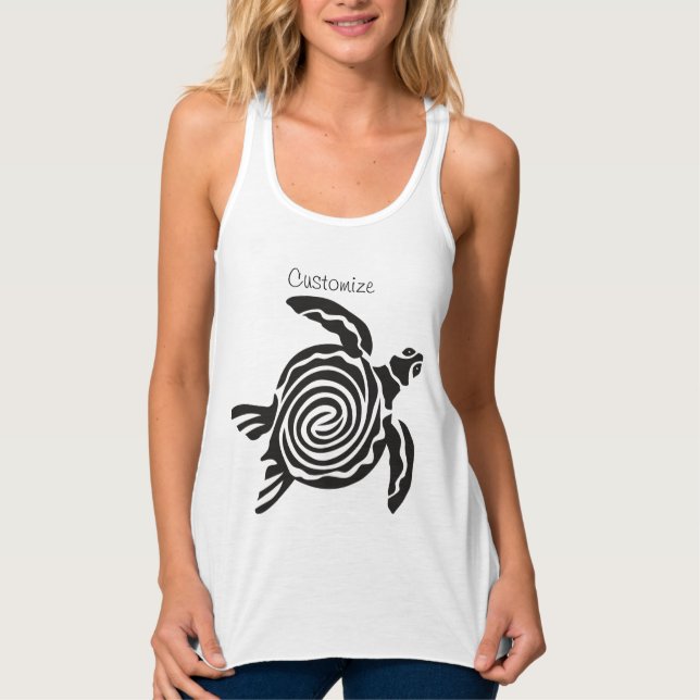 Tanktopet Tribal Stil Turtle Thunder_Cove Linne Med Racerback (Framsida)