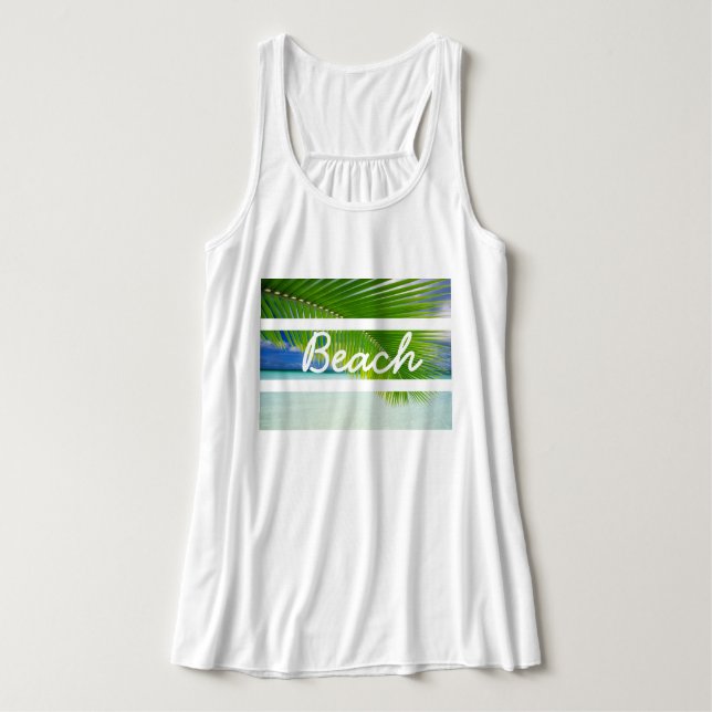 Tanktopet Tropical Beach Flowy för kvinnor Linne Med Racerback (Design framsida)