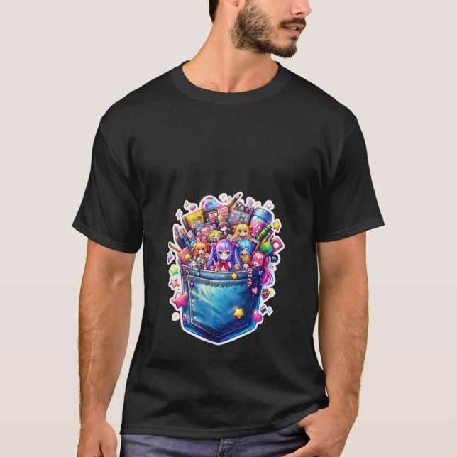 Tanktopet Womens Girls Anime Pocket Cute T Shirt (Framsida)