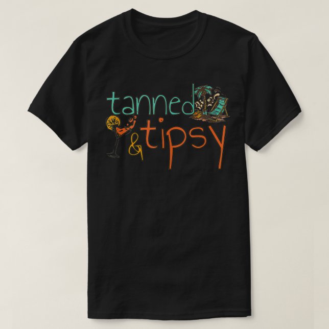 Tannad och Tipsy Funny Summer Cocktail Beach Vinta T Shirt (Design framsida)