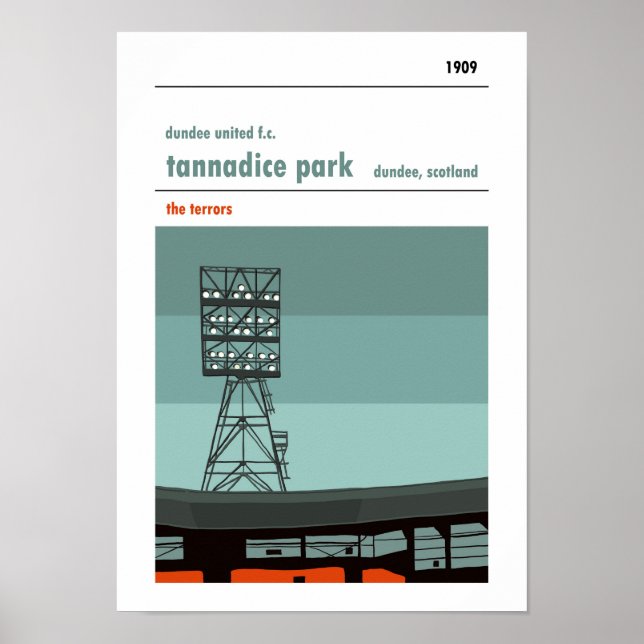 Tannadice, Dundee. Flyttljus Stadium Print Poster (Framsidan)