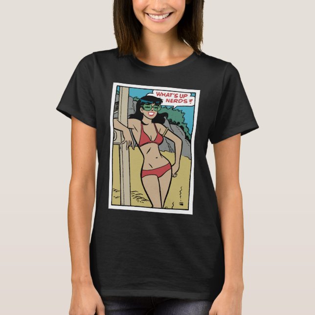 Tanned Beach Bunny Bikini Girl • What's Up Nerds?  T Shirt (Framsida)