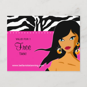 Tanning Salon-inbjudan Ethnic Woman Rosa Zebra Vykort