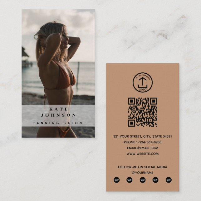 Tanning Salon Spray Tan Beauty Photo QR Code Logot Visitkort (Fram/baksida)