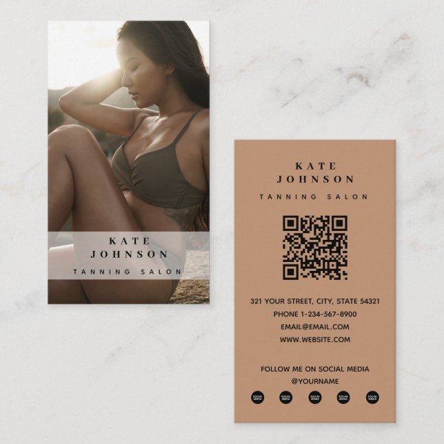 Tanning Salon Spray Tan Beauty Photo QR-kod Visitkort (Fram/baksida)