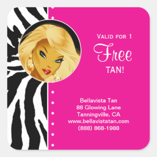 Tanning Salon Sticker Rosa Zebra Blonde Woman Fyrkantigt Klistermärke