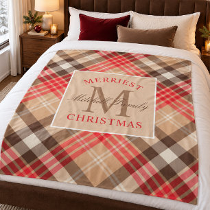 Tanröd Tartan Gladast jul Monogram Fleecefilt