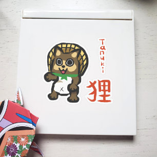 Tanuki med Kanji Sticker Klistermärken