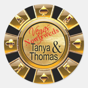 Tanya & Thomas Las Vegas Casino Chip black/guld Runt Klistermärke