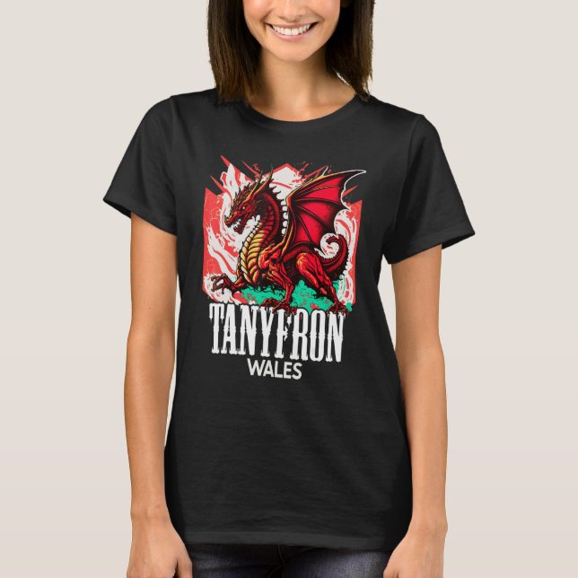 Tanyfron Wales Welsh Flagga Y Ddraig Goch Dragon T Shirt (Framsida)