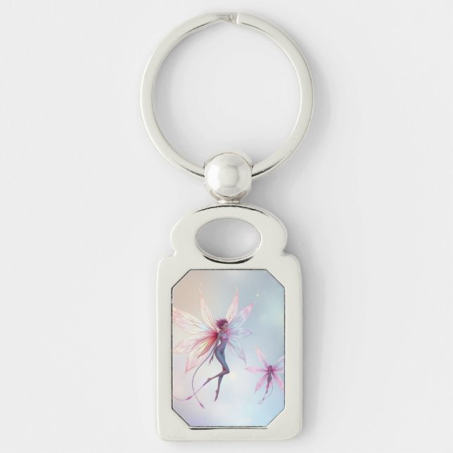 „Tanz der Lichtfeen“ Rektangulärt Silverfärgad Nyckelring (Framsidan)
