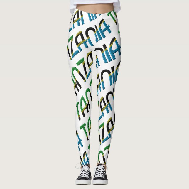 Tanzania Afrika Flagga Typography Mönster Leggings (Framsida)