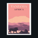 Tanzania Afrika Rosa Vintage Lejon Travel Vykort<br><div class="desc">Vem som helst skulle vilja att kärlek fick detta vykort för rosa av vintage med en lejon illustration i Tanzania,  Afrika!</div>