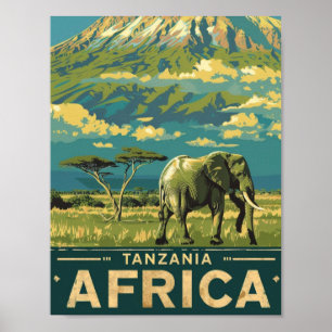 Tanzania Afrika Vintage Berömd Travel Ställe Poster