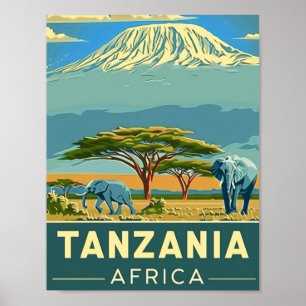 Tanzania Afrika Vintage Berömd Travel Ställe Poster
