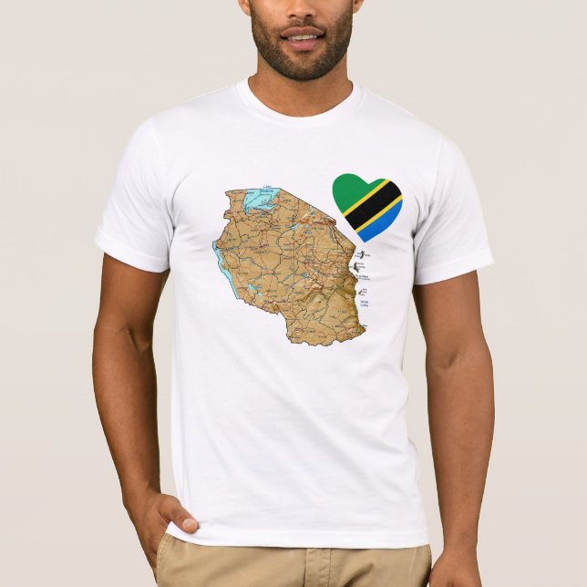 Tanzania Flagga Heart och Karta T-Shirt (Framsida)
