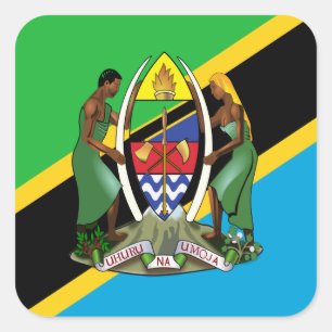 Tanzania Flagga & Jacka av Arm, Tanzanias Flagga Fyrkantigt Klistermärke
