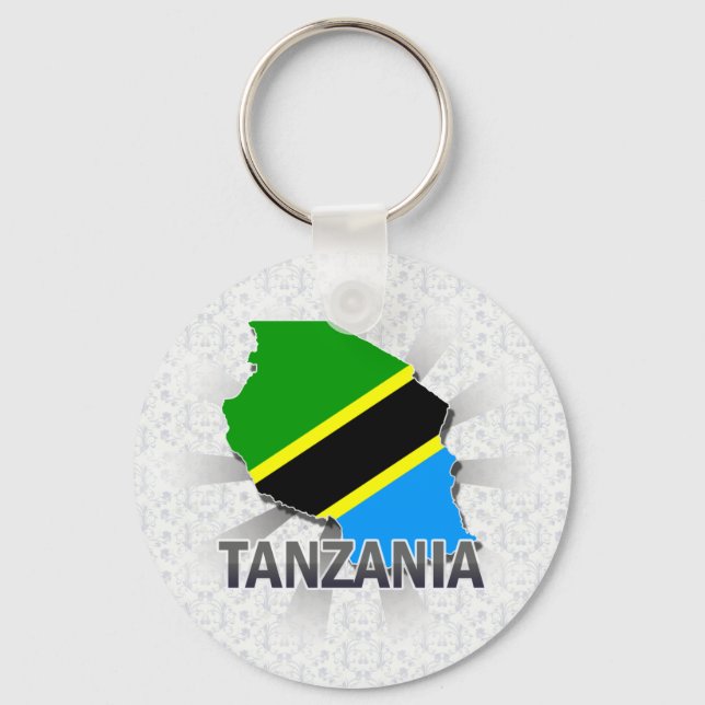 Tanzania Flagga Karta 2.0 Nyckelring (Framsida)