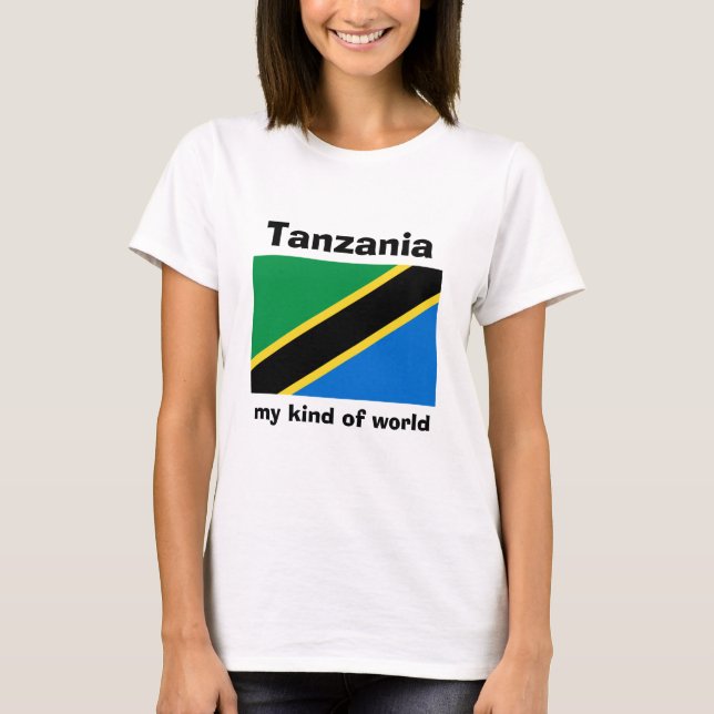Tanzania Flagga + Karta + Text T-Shirt (Framsida)