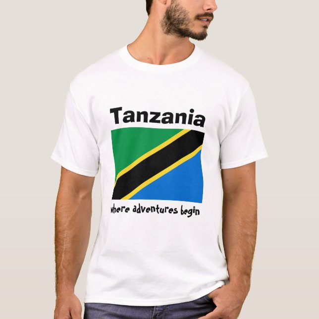 Tanzania flagga + Karta + TextT-tröja Tee (Framsida)